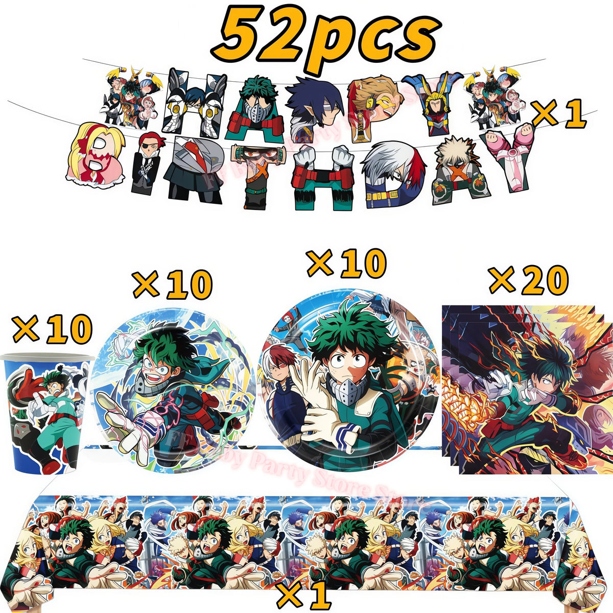 My Hero Academia Birthday Party Tableware & Decoration Kit Party Tableware Kit Babs 52pcs