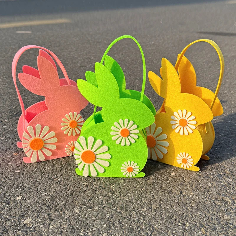 Easter Bunny Felt Basket – Kids Candy Tote & Egg Hunt Bag Easter Felt Basket Babs
