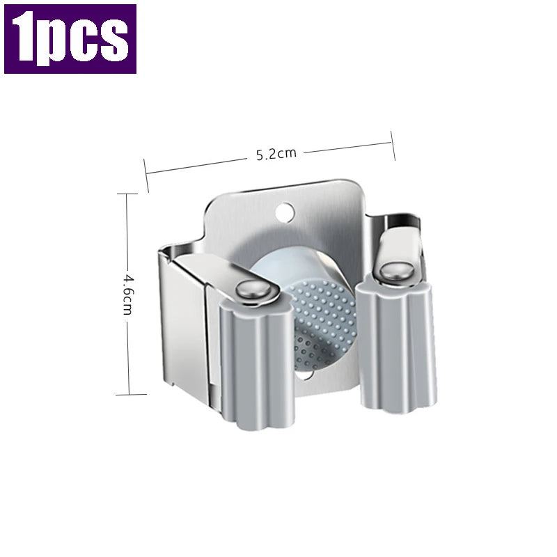 Stainless Steel Wall-Mounted Mop & Broom Clip Holder Rack Mop Broom Holder Babs Sliver-1pcs