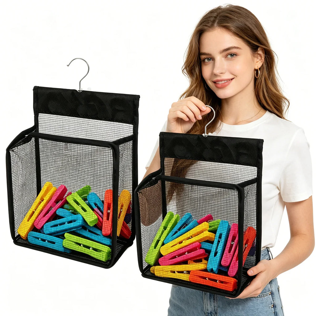 Black Mesh Clip Hanging Storage Bag – Closet & Bathroom Hanging Storage Bag Babs