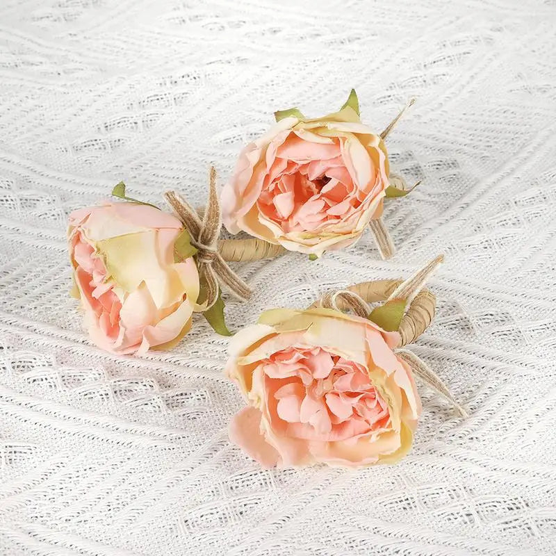 4PCS Pink Peony Napkin Rings – Burlap Twine Wedding Table Decor Napkin Rings Babs