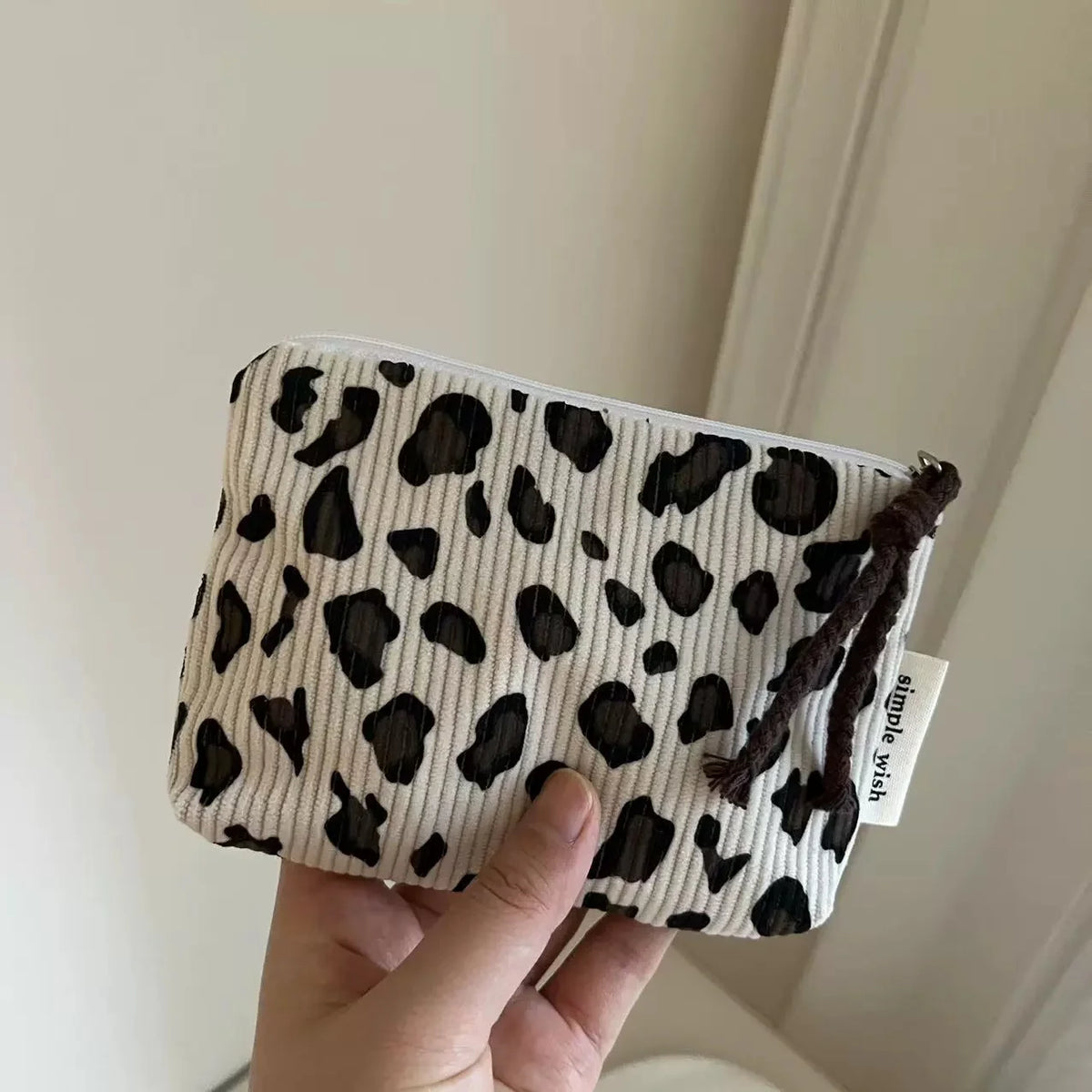Vintage Leopard Print Mini Corduroy Pouch | Travel Storage Bag Mini Storage Pouch Babs White