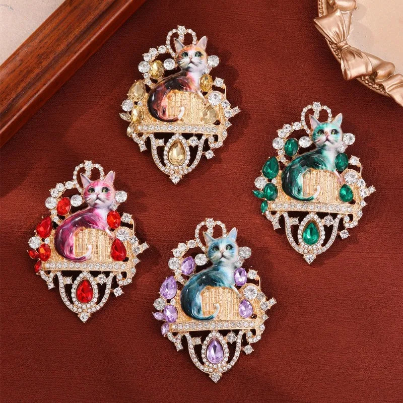 Castle Cat Rhinestone Brooch – Cute Animal Pin Corsage Fashion Brooch Pin Babs set