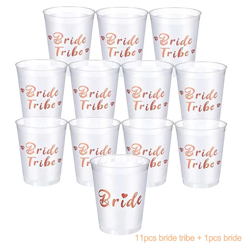 Team Bride Tribe Cups – Rose Gold Bachelorette Party Cups Party Drinkware Babs 12pcs set