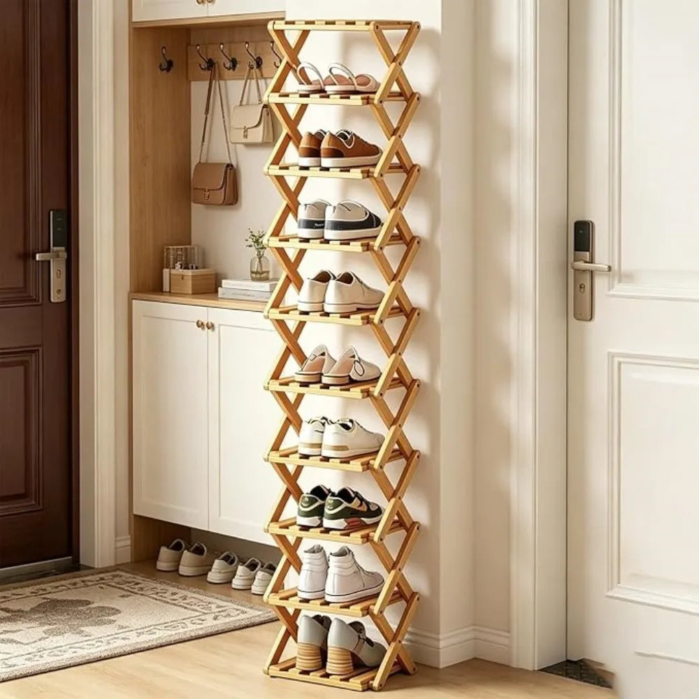 Bamboo Vertical Shoe Rack 4/8/9 Tier – Foldable, No Assembly Foldable Shoe Rack Babs