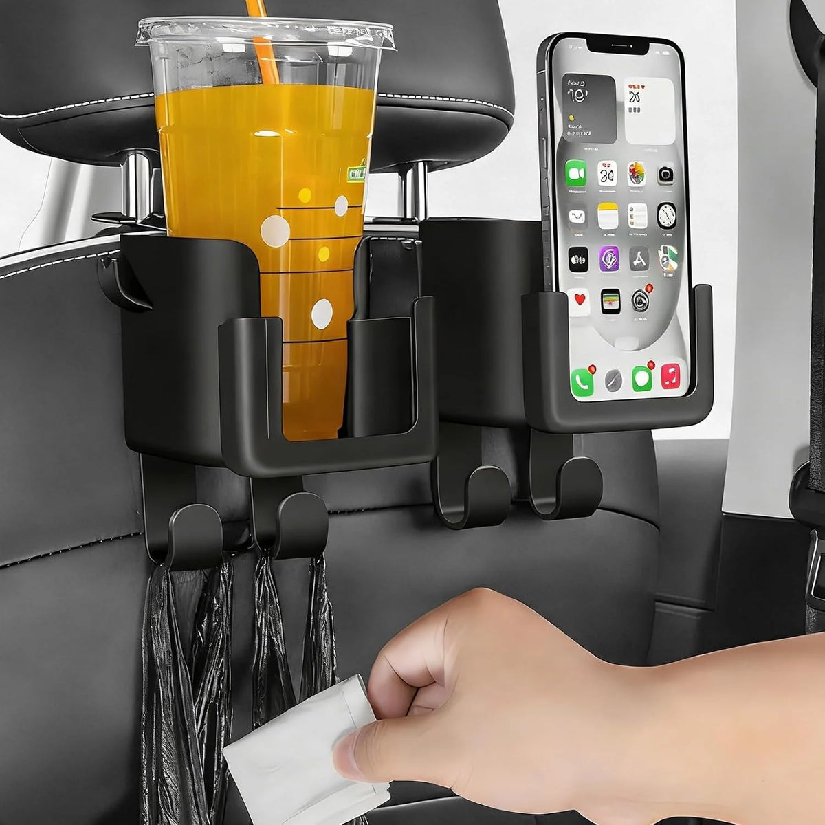 Car Seat Headrest Hook Organizer – Phone & Cup Holder Car Seat Organizer Babs