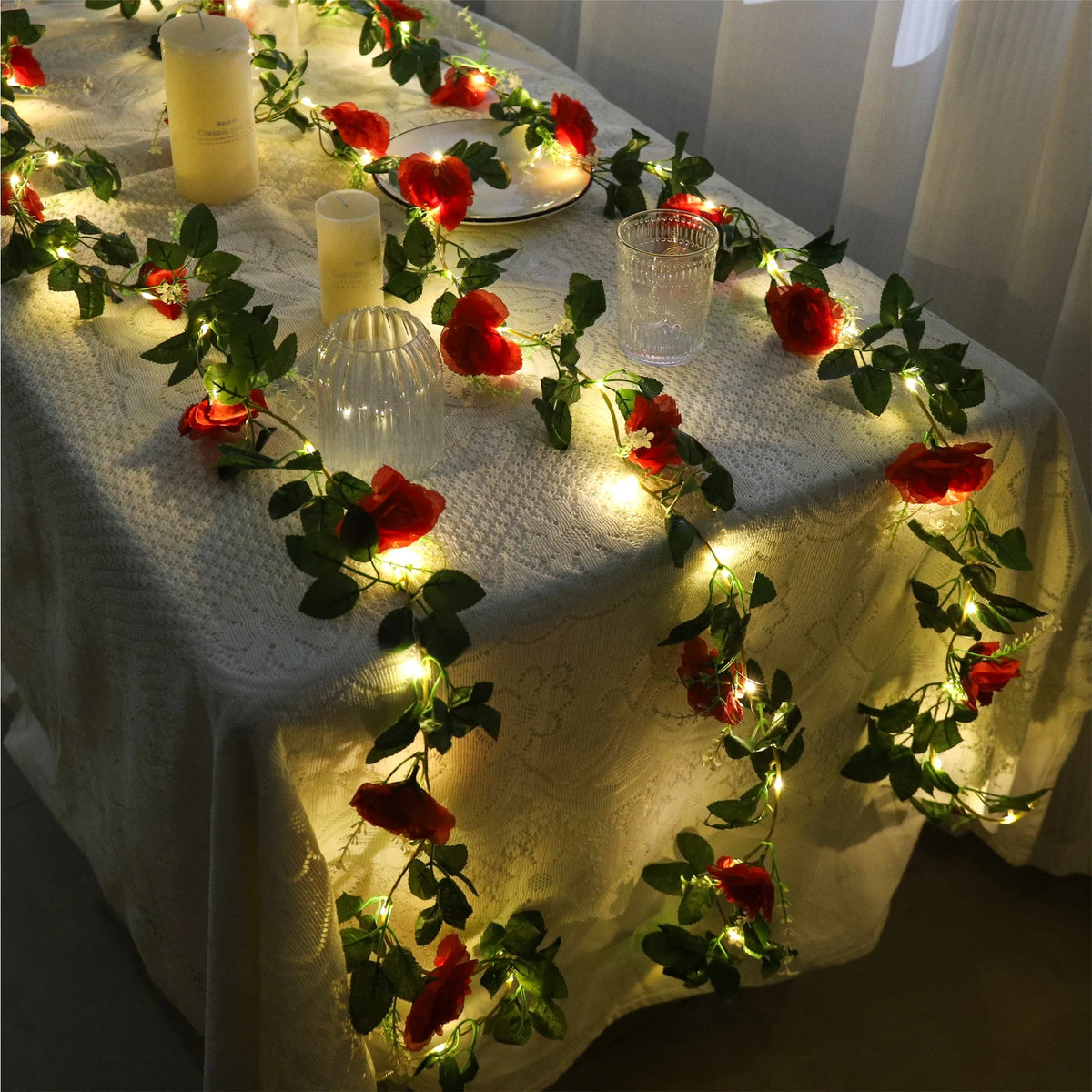 Rose LED Vine Light String – Artificial Flower Wedding Decor LED Floral Vine Light Babs