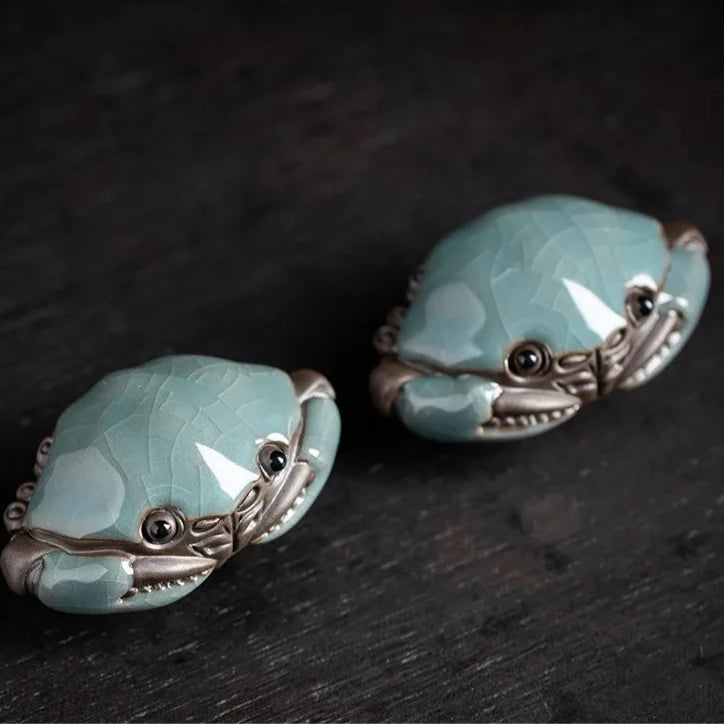 Handmade Cracked Glaze Crab Tea Pet – Ceramic Kung Fu Décor Ceramic Tea Pet Babs Tiny Crab 2PCS