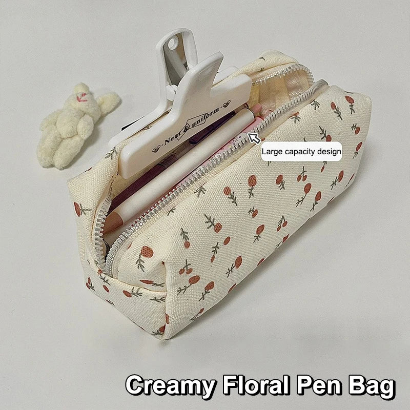 Floral Canvas Pencil Case – Large Capacity Stationery Organizer Pencil Case Babs