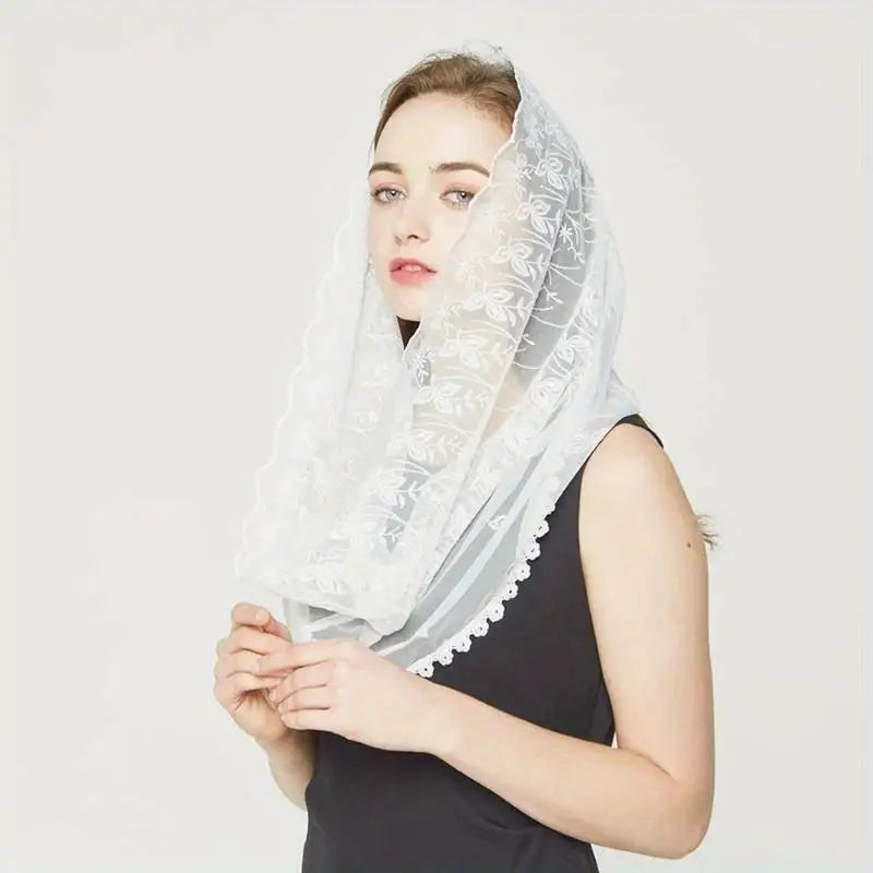 Women's Lace Mantilla Chapel Veil – Infinity Bridal Head Covering Bridal Mantilla Veil Babs