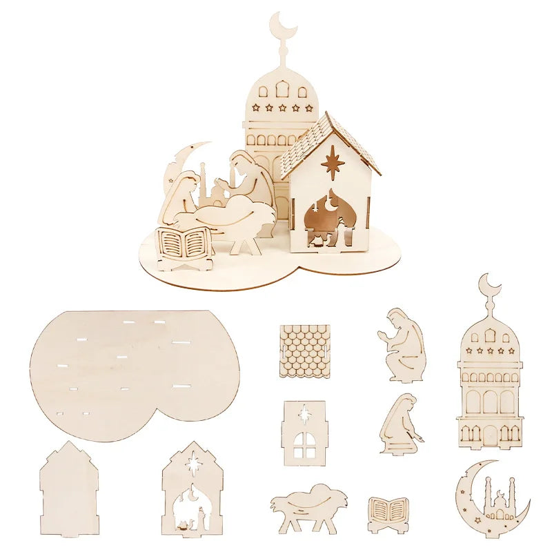 Wooden Ramadan Castle DIY Puzzle – Eid Mubarak Table Decor Holiday Wood Puzzle Babs B