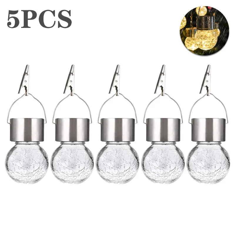 Solar Hanging Garden Lights – LED Cracked Glass Ball Lanterns Solar Garden Lantern Babs Warm-5PCS