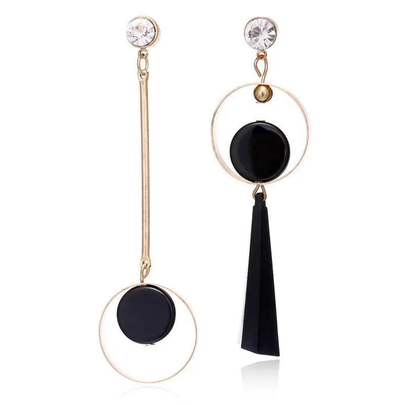 Korean Geometric Asymmetric Drop Earrings – Rhinestone Acrylic Drop Earrings Babs Gold-color