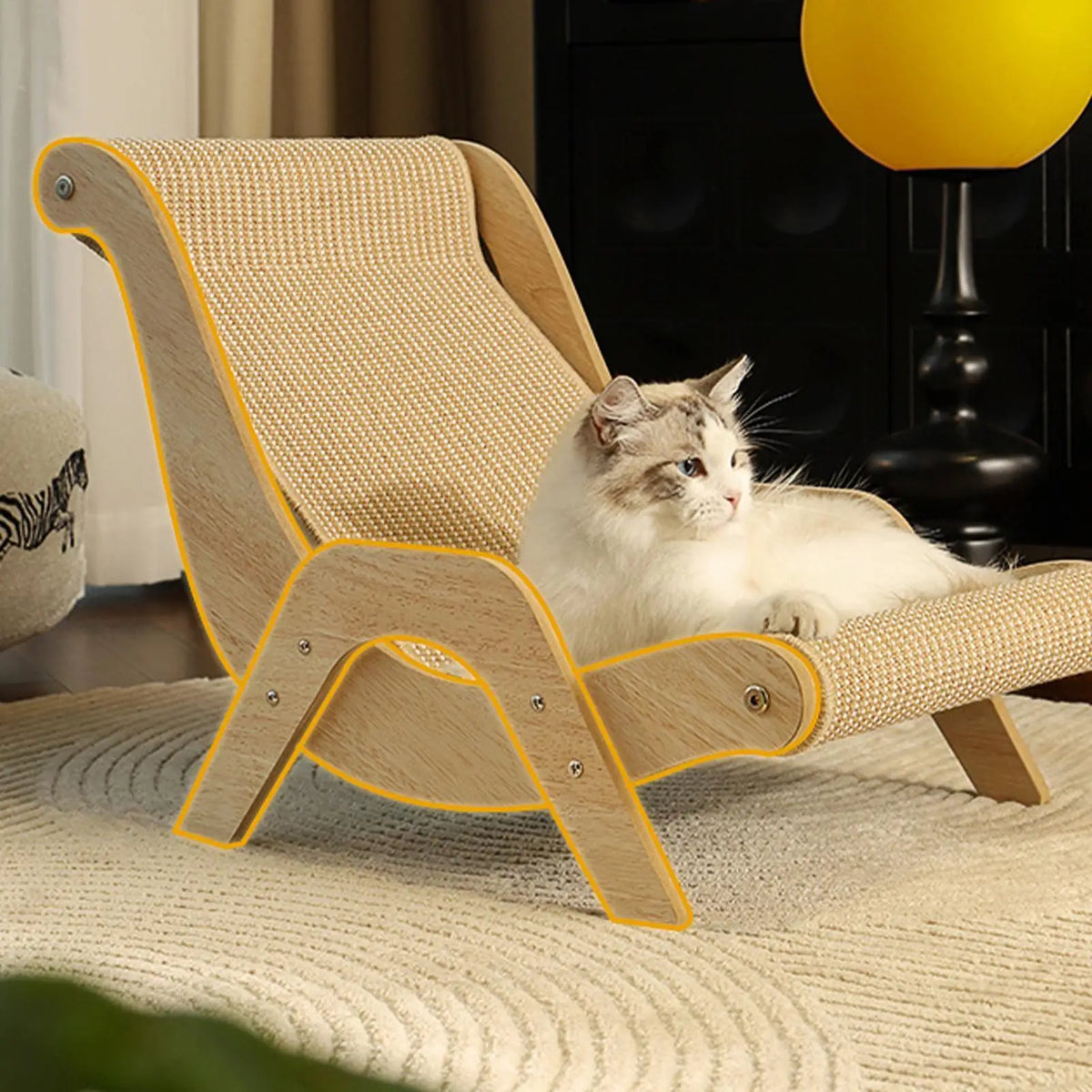 Sisal Wooden Cat Lounge Chair & Scratcher – 110 lb Capacity Cat Scratcher Chair Babs