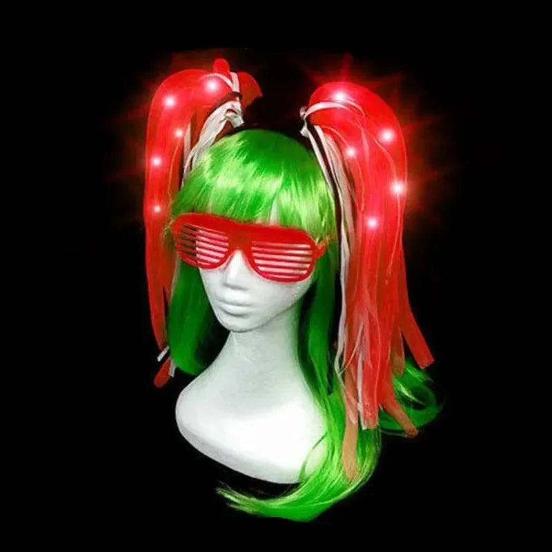 LED Noodle Hair Braid & Red Shutter Shades Glow Party Set LED Party Hair Set Babs