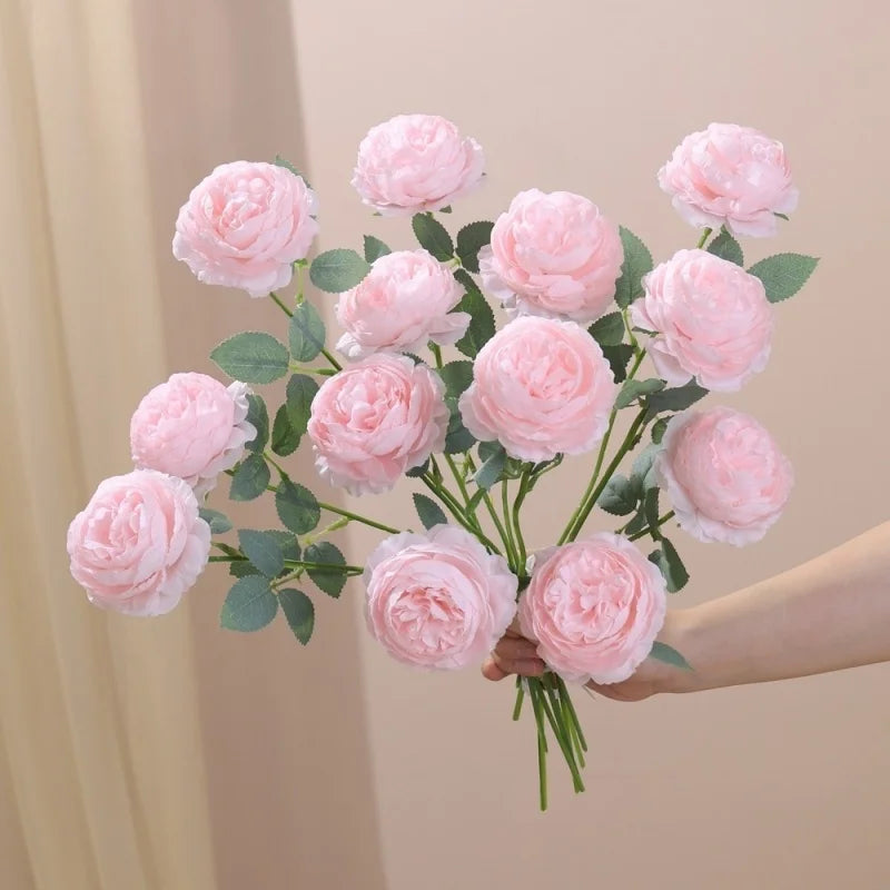 3pcs Silk Peony Flower Heads – Wedding & DIY Home Decor Artificial Silk Flowers Babs