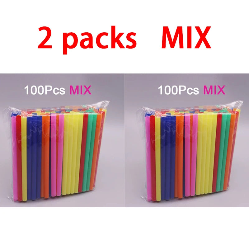 100pcs Wide Plastic Straws for Bubble Tea, Milkshake & Cocktails Disposable Drinking Straws Babs 2 packs Color