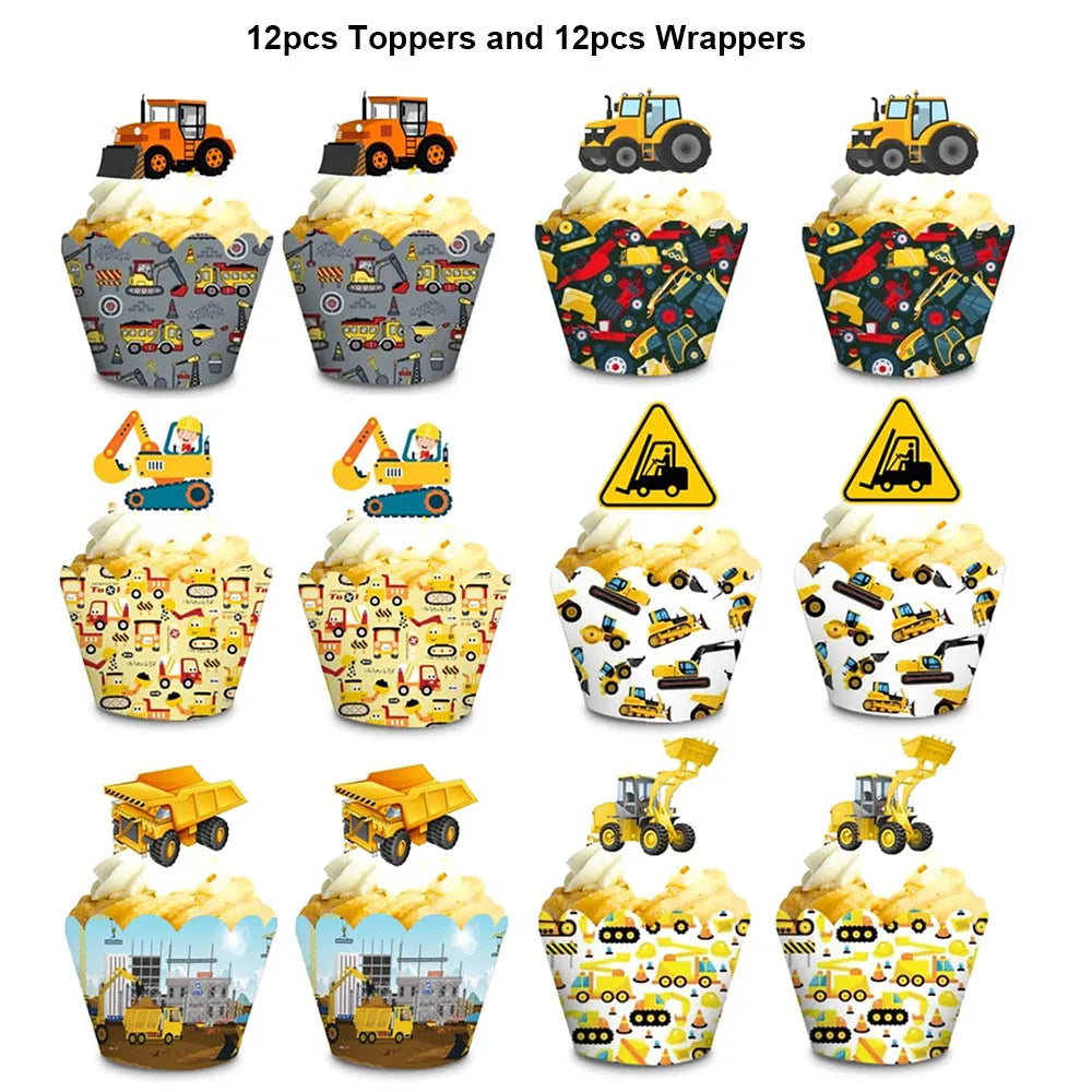 Construction Cake Toppers – Excavator & Dump Truck Party Decor Cake Toppers Babs light green