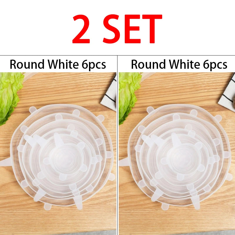6-Pack Reusable Silicone Stretch Lids for Cans & Bowls Silicone Food Lids Babs 2set Round White