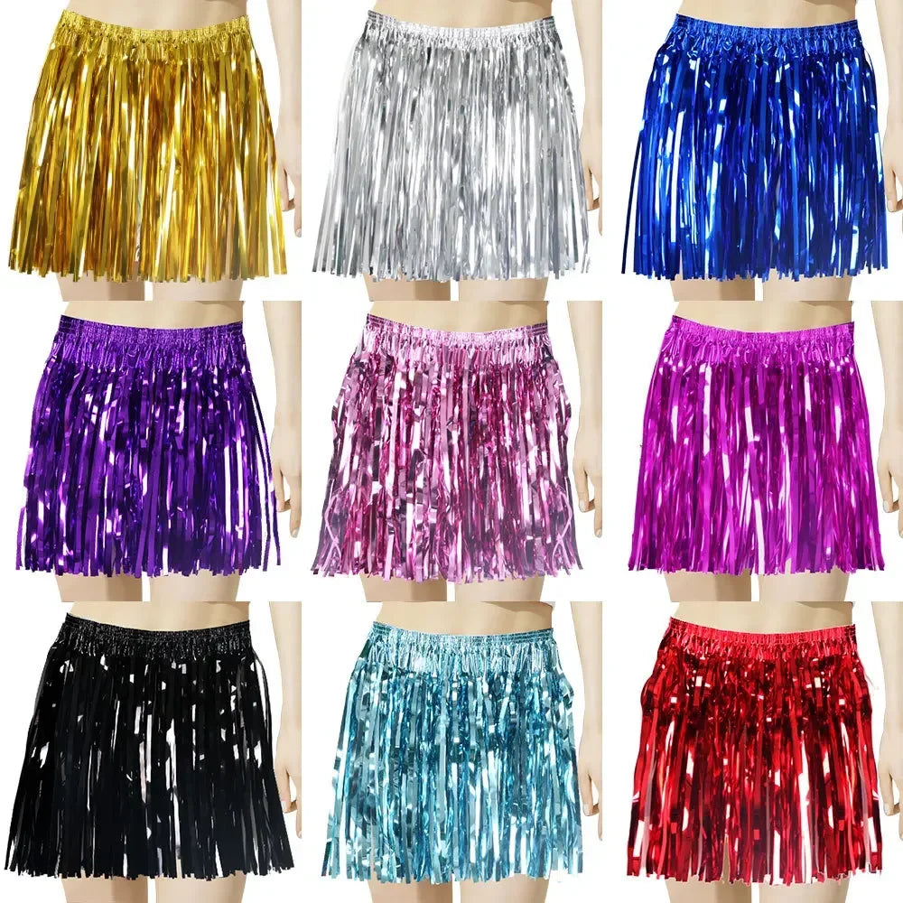 5-Piece Foil Tinsel Grass Skirt & Wig – Hawaiian Party Costume Party Costume Set Babs