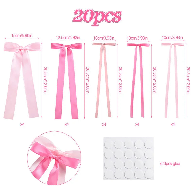 20-Piece Pink Bow Wall Decor – DIY Ribbon Bow Garland Set Party Wall Decor Babs 20pcs