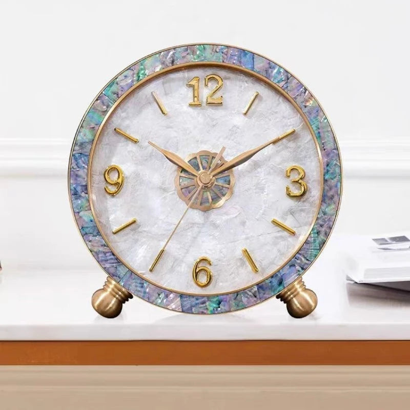 Natural Seashell Brass Desk Clock – Silent Quartz Home Decor Decorative Desk Clock Babs