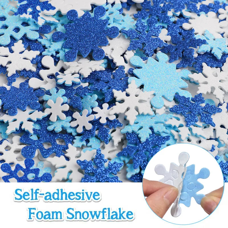 100Pcs 3D Glitter Snowflake Foam Stickers – Christmas DIY Decor Craft Foam Stickers Babs