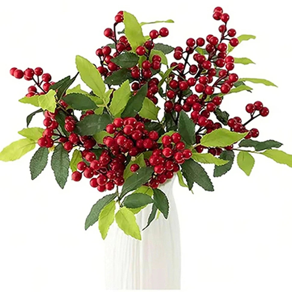 Artificial Holly Branch Red Berries – Christmas Home Decor Artificial Plant Decor Babs
