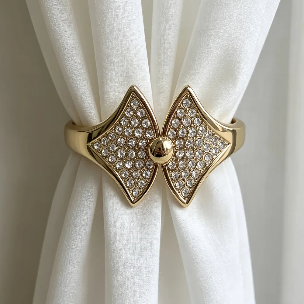2pcs Rhinestone Fan-Shaped Curtain Tiebacks & Metal Buckles Curtain Tiebacks Babs
