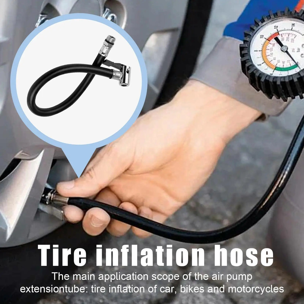 Rubber Tire Inflator Hose – Air Compressor Extension for Car & Bike Tire Inflator Hose Babs
