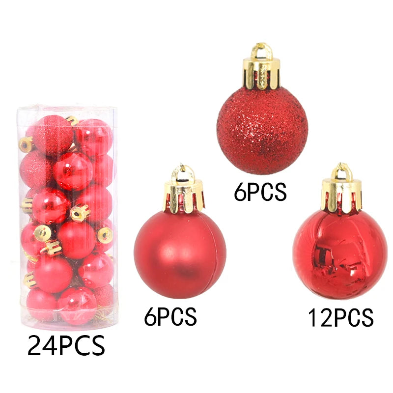 24Pcs Mini Christmas Ball Ornaments – 3cm Tree Decorations Christmas Tree Ornaments Babs Red 3cm