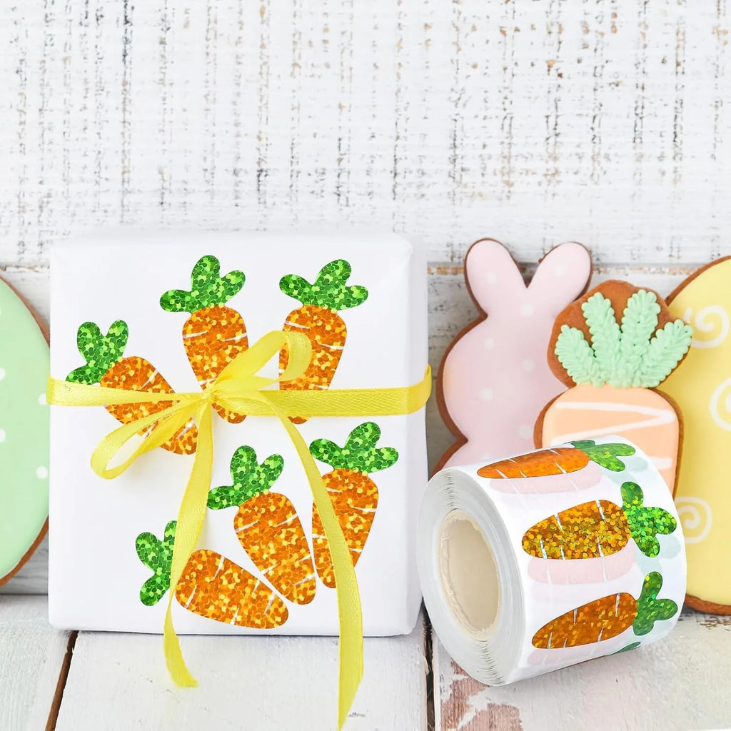 500pcs Glitter Carrot Easter Stickers – Waterproof Labels 1.2in Easter Craft Stickers Babs