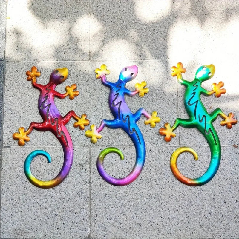 Iron Hollowed Gecko Wall Hanging – Colorful Metal Wall Art Metal Wall Art Babs