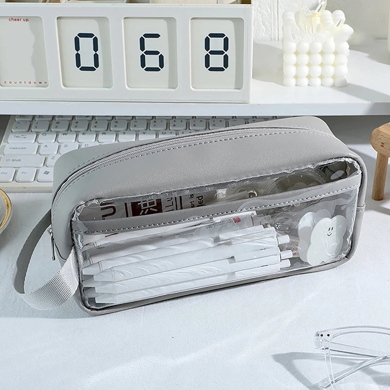 Transparent Large Capacity Pencil Bag – Waterproof PVC Case Pencil Case Babs Gray