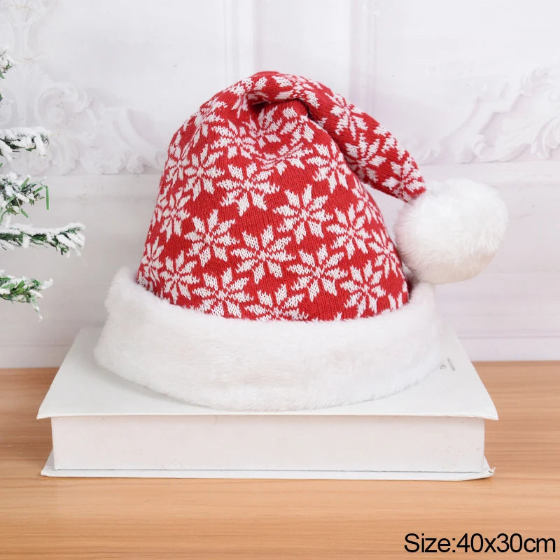 Knitted Christmas Pompom Beanie Hat – Soft Adult Santa Cap Christmas Beanie Hat Babs Thicken Knitted3 as picture