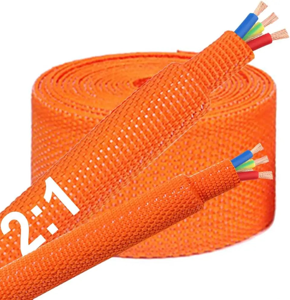 PET Braided Heat Shrink Cable Sleeve Wire Wrap Organizer 1–50m Cable Sleeve Babs 10mm Orange 50M- (50Rolls)
