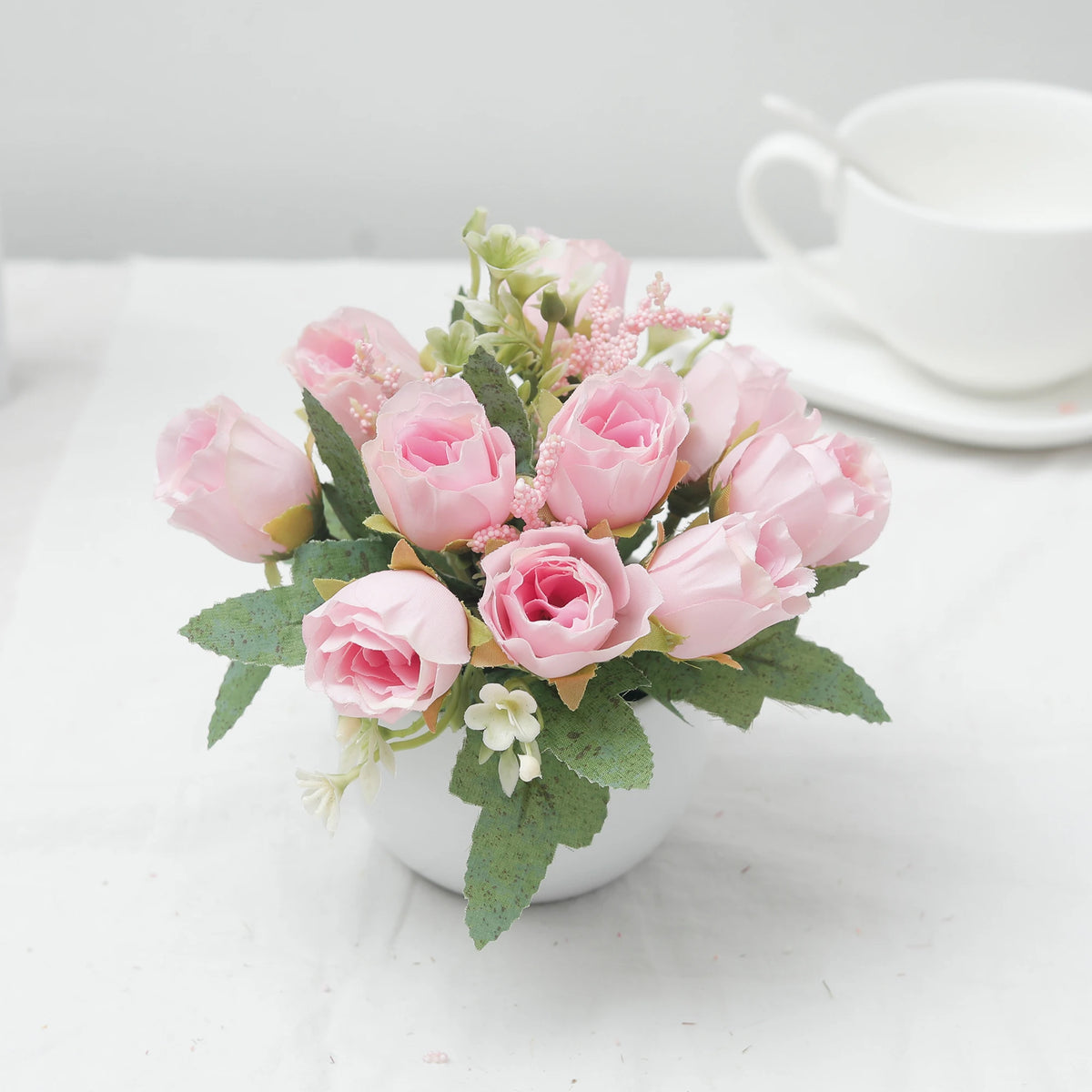Rose Bonsai Artificial Silk Flowers Potted Plant – Home & Wedding Decor Artificial Flower Decor Babs Pink