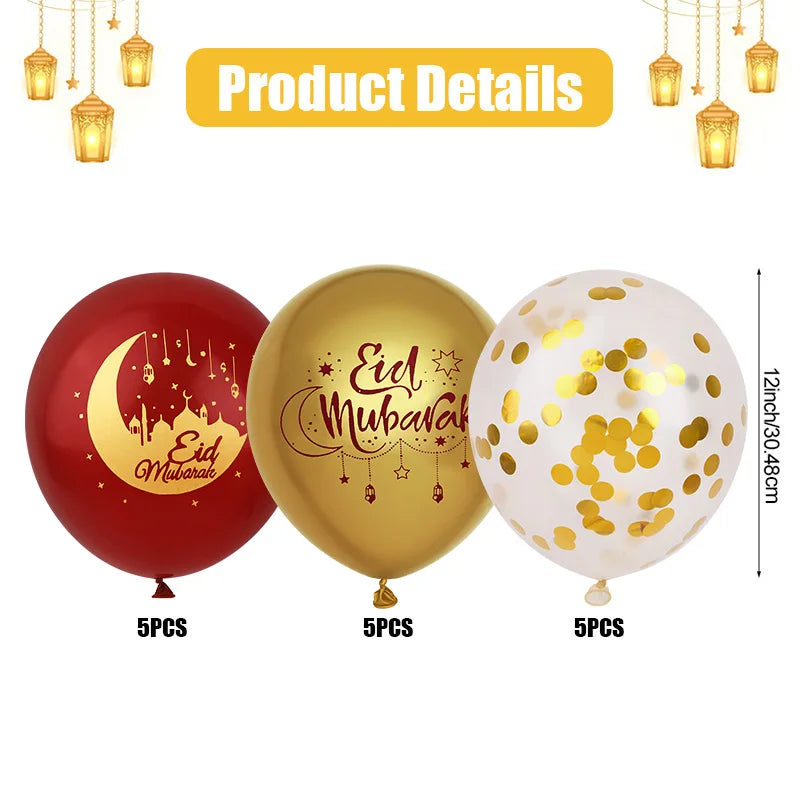15pcs Eid Mubarak Moon & Star Latex Balloons | Ramadan Décor Party Balloons Babs