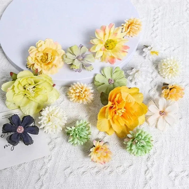 Silk Rose Artificial Flower Heads for Wedding & Home Décor Artificial Silk Flowers Babs Yellow Green 18pcs