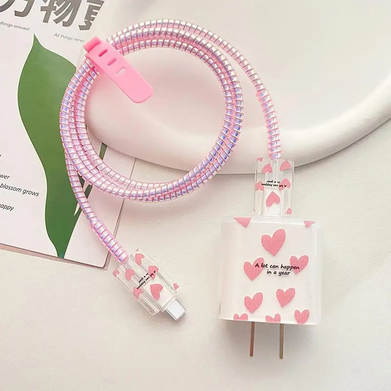 USB Charger & Cable Protector Set – Cute Heart TPU Cover Cable Protector Set Babs