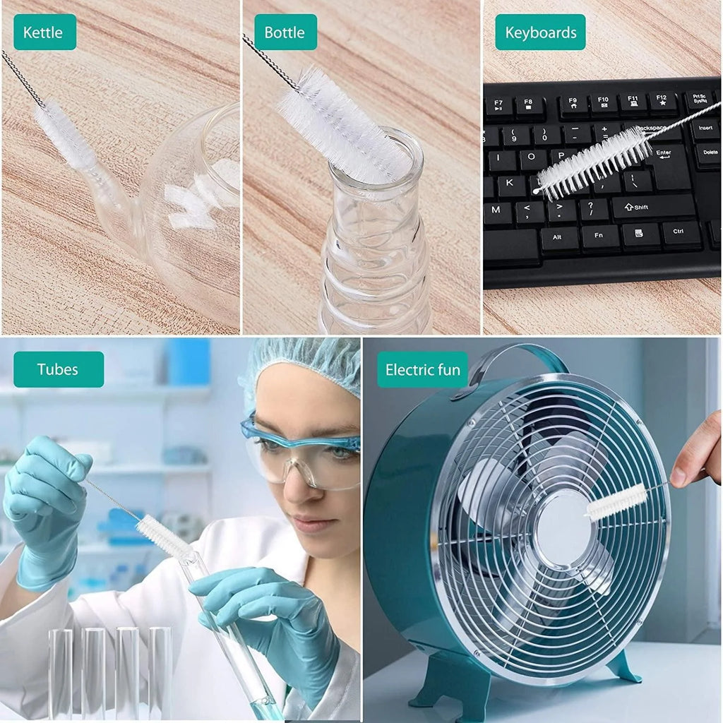 10-Piece Bottle Brush Set – Stainless Steel & Nylon Cleaner Bottle Cleaning Brush Set Babs