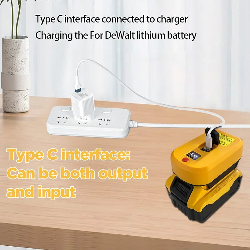 60W Dewalt Battery Adapter Charger | 18V 20V 60V USB Type-C Battery Charger Adapter Babs