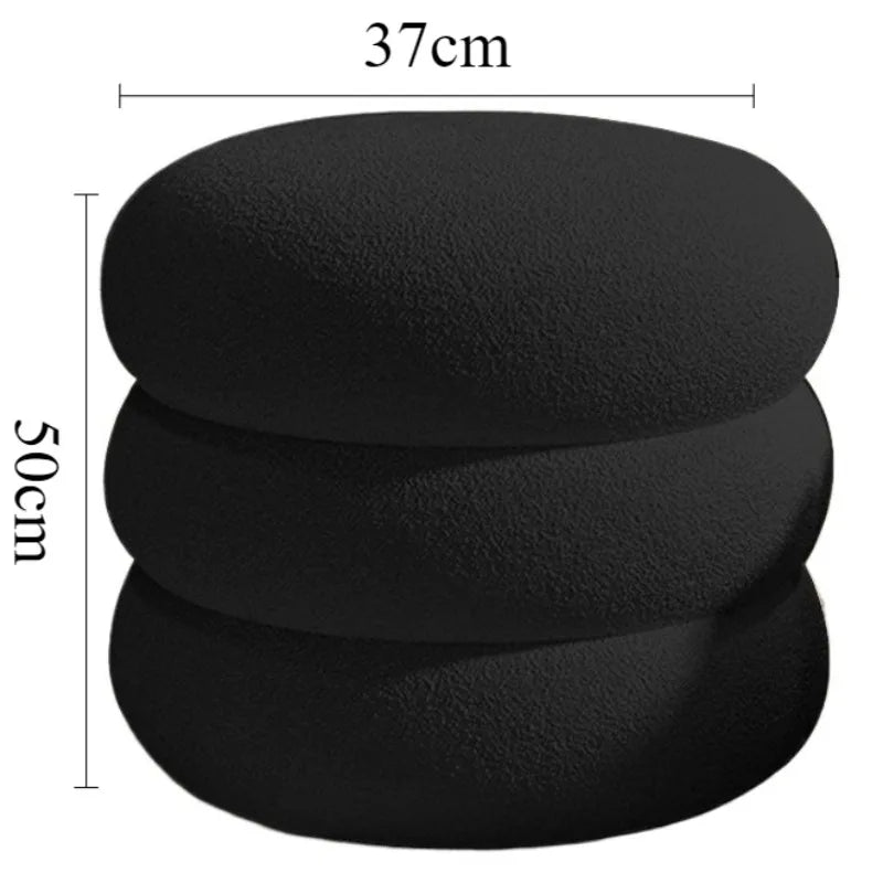 Modern Lambswool Round Stool – Luxury Bedroom & Vanity Seat Decorative Round Stool Babs 37X50-Black-3 Layer