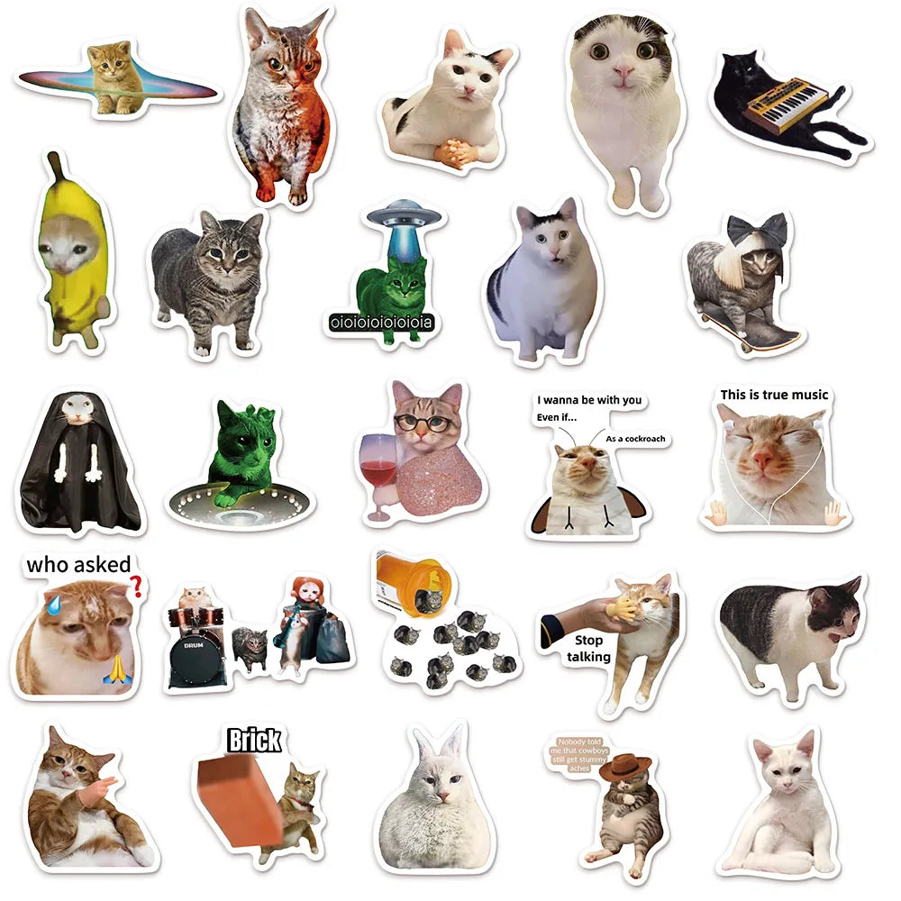 50/100PCS Cat Meme Stickers for Water Bottles & Skateboards DIY Sticker Pack Babs