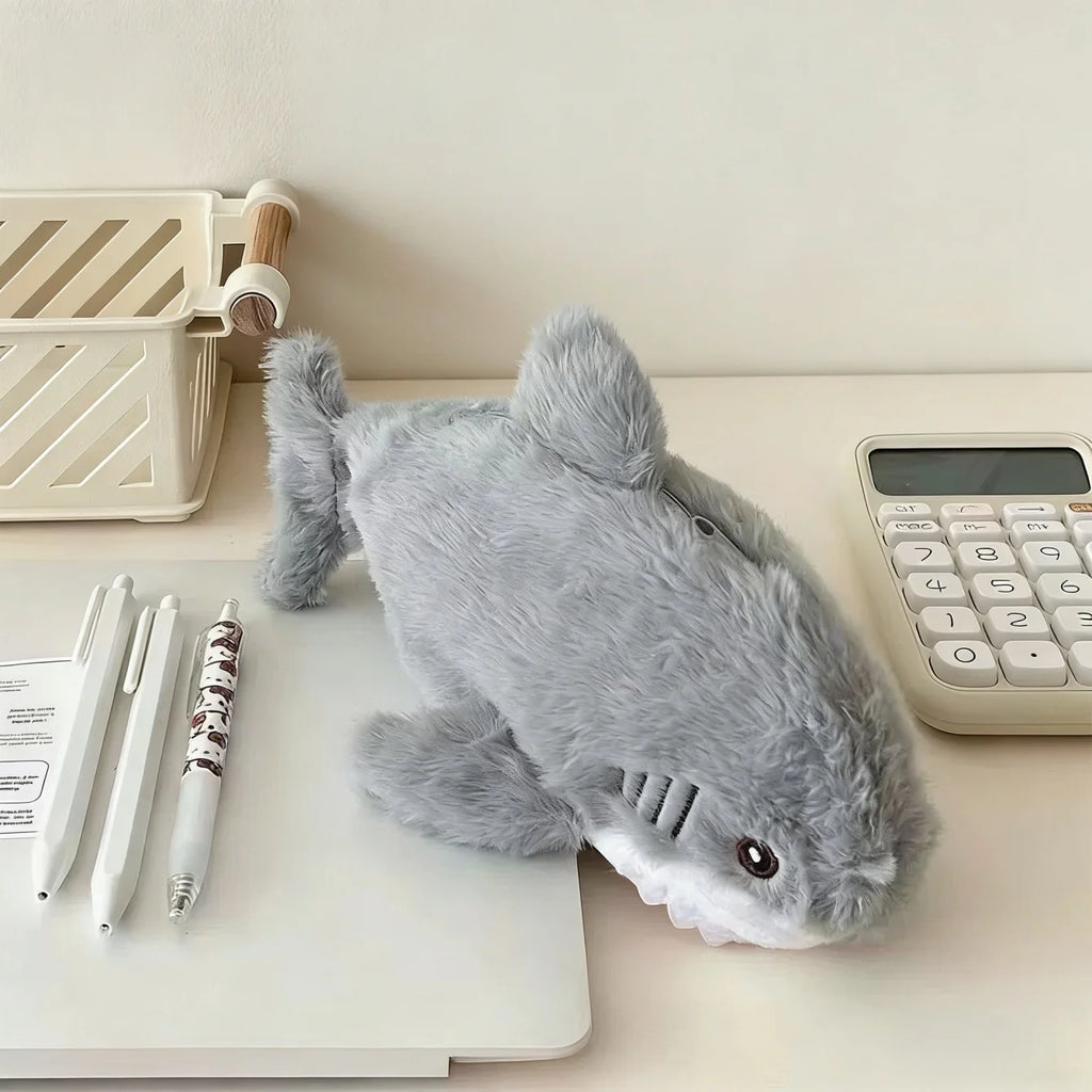 Plush Shark Pencil Case – Large Capacity Zipper Pouch Pencil Case Babs