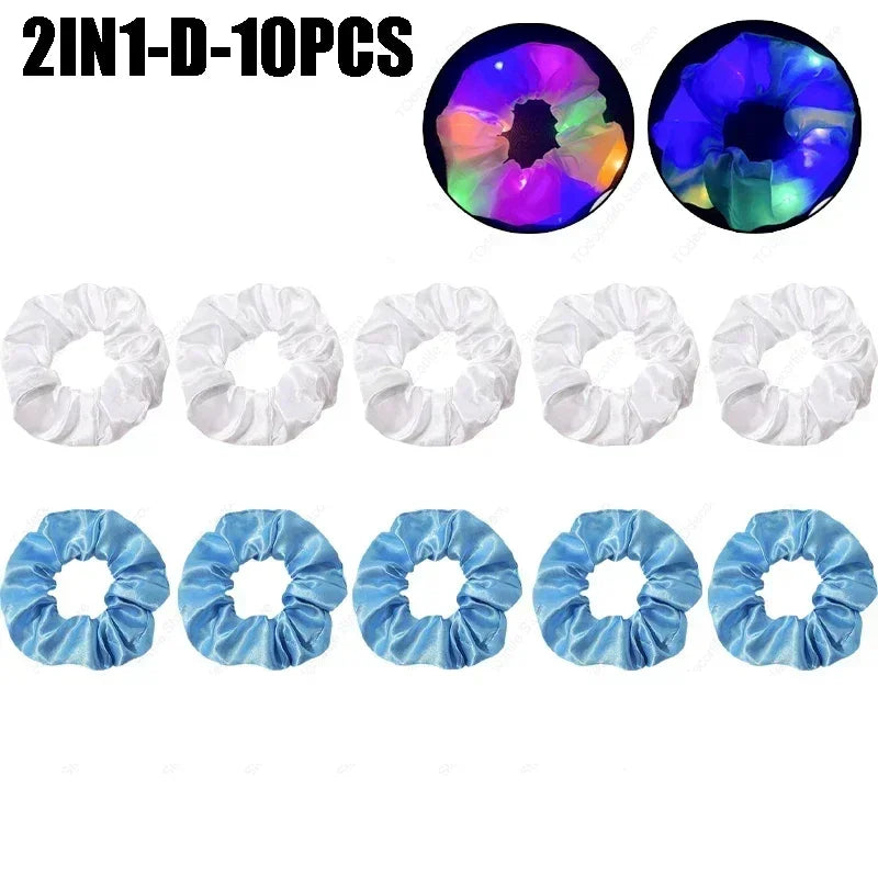 LED Light-Up Scrunchies – Satin Elastic Hair Bands for Parties