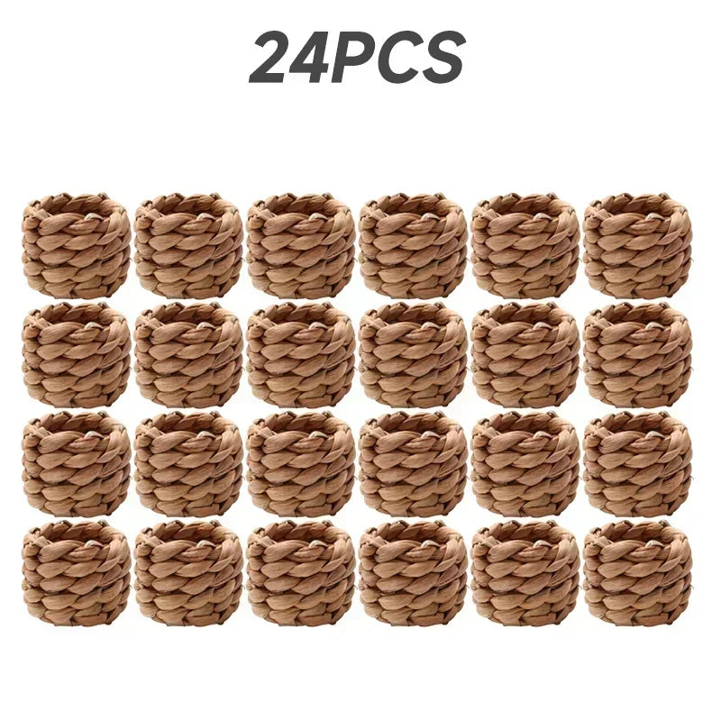 96 Handmade Woven Rattan Napkin Rings – Rustic Natural Décor Woven Napkin Rings Babs 24PCS