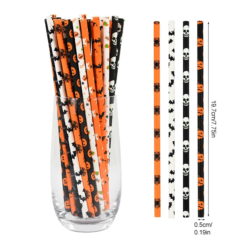 Halloween Paper Straws 25/50pcs – Pumpkin, Bat & Ghost Halloween Paper Straws Babs