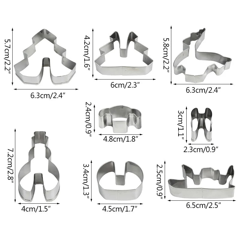 8-Piece 3D Christmas Cookie Cutters – Stainless Steel Set Cookie Cutter Set Babs 8pcs set