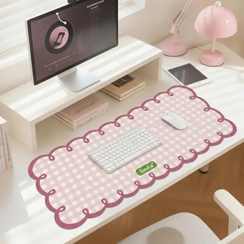 Large Checkered Mouse Pad Pink Blue – PVC Desk Mat | HUXUAN Extended Desk Mat Babs